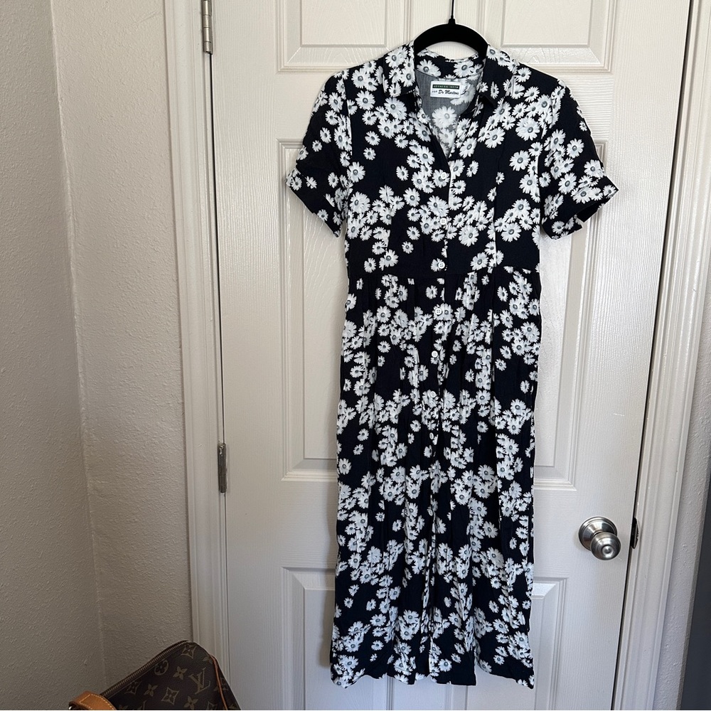agyness dean x dr martens black white floral daisy midi button up dress size xs